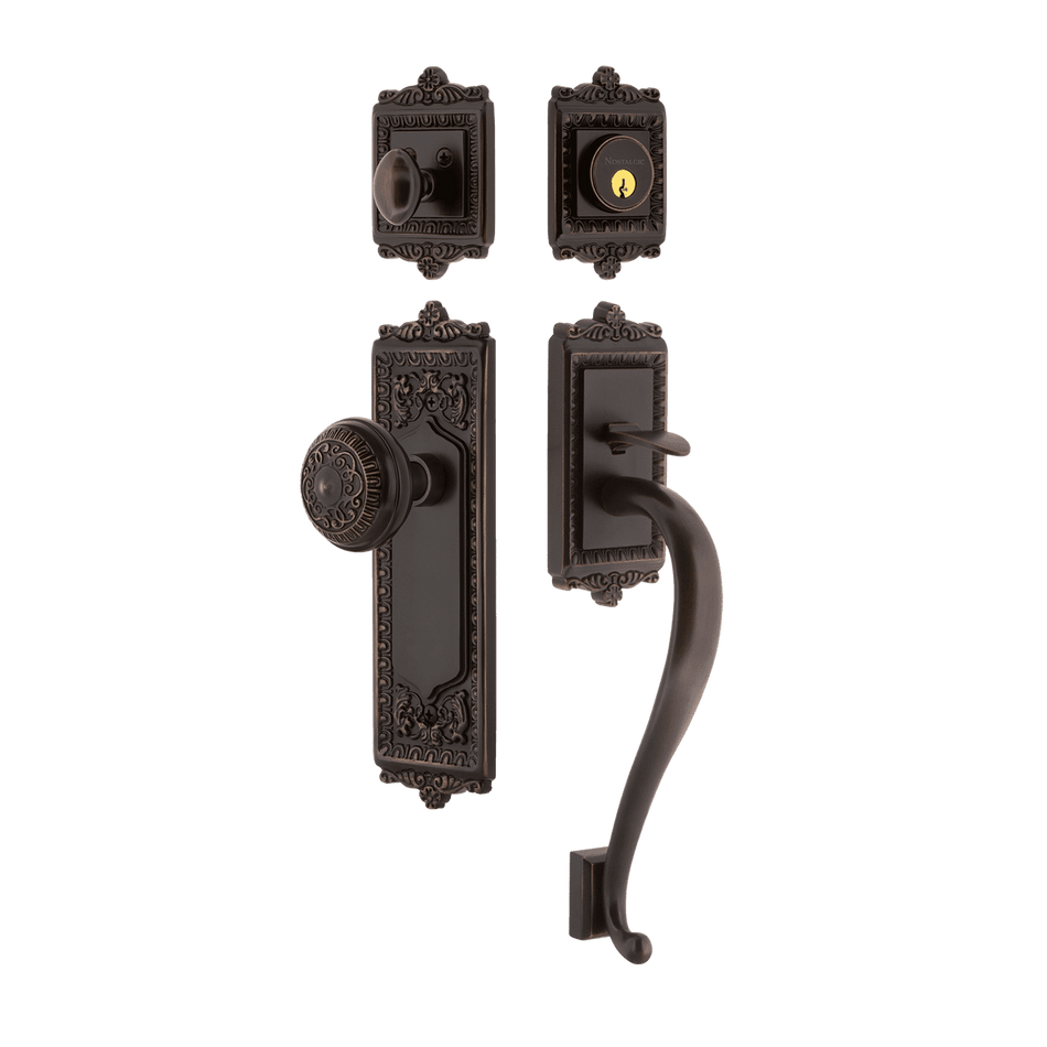 Nostalgic 727719: Entry Lockset w/Egg & Dart Backplate, S-Grip Exterior Handle and Egg & Dart Knob - Timeless Bronze