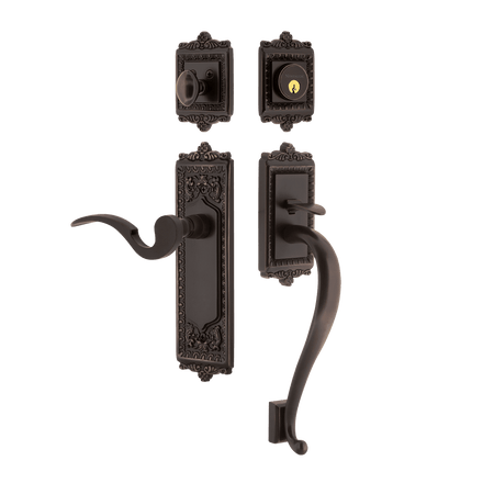 Nostalgic 770231: Entry Lockset w/Egg & Dart Backplate, S-Grip Exterior Handle and Manor Interior Lever - Timeless Bronze