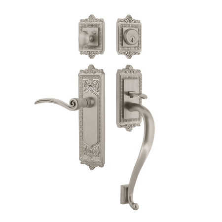 Nostalgic 768163: Entry Lockset w/Egg & Dart Backplate, S-Grip Exterior Handle and Swan Interior Lever - Satin Nickel