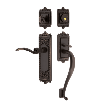 Nostalgic 770291: Entry Lockset w/Egg & Dart Backplate, S-Grip Exterior Handle and Swan Interior Lever - Timeless Bronze
