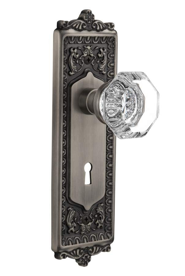 Nostalgic 704267: Egg & Dart Backplate w/Waldorf Knob Single Dummy Door Set - Antique Pewter