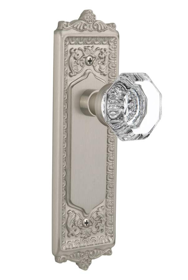 Nostalgic 704226: Egg & Dart Backplate w/Waldorf Knob Privacy Door Set - Satin Nickel