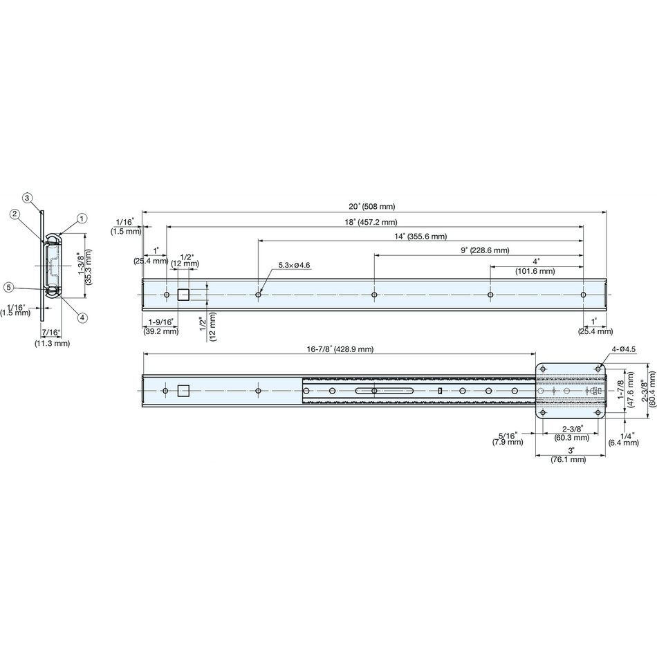 Sugatsune ESR-9-20: 20" Linear Ball Bearing Guide - Stainless Steel