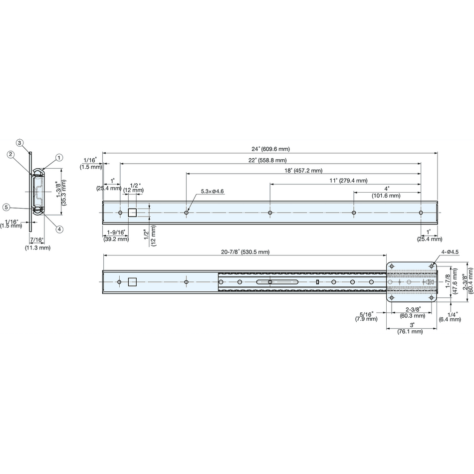 Sugatsune ESR-9-24: 24" Linear Ball Bearing Guide - Stainless Steel