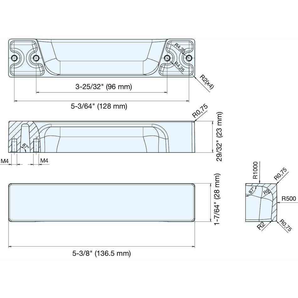 Sugatsune ES-Z402-128/AC: 96mm/128mm cc ESOR Flat Bar Cabinet Pull - Matte Antique Copper