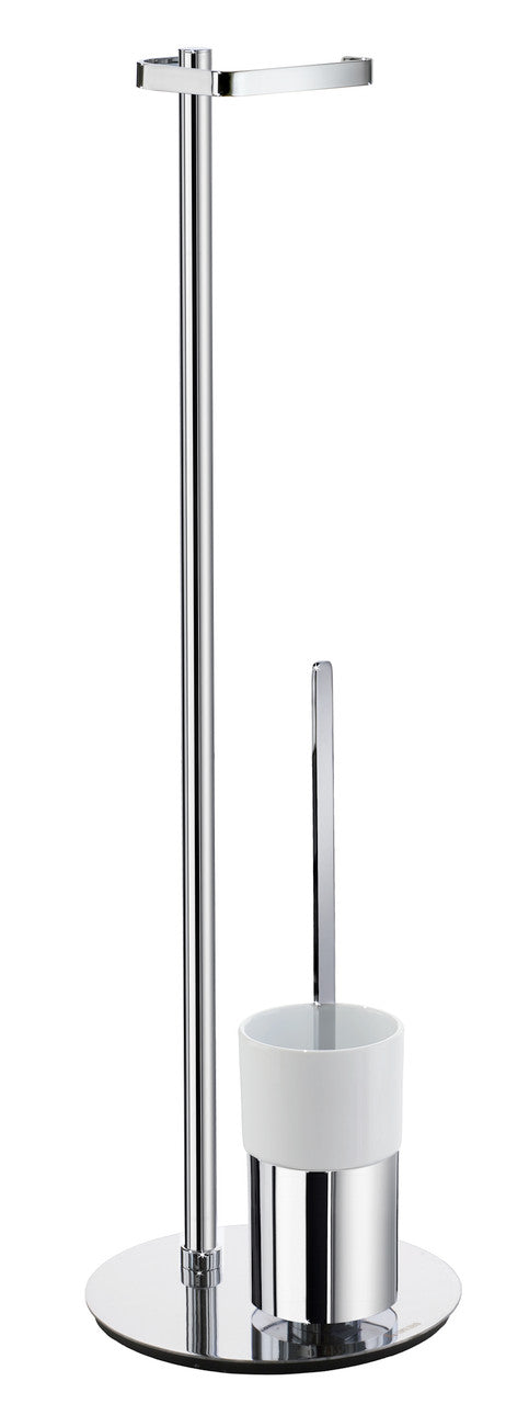 Smedbo FK312P: Outline Freestanding Toilet Roll and Brush Holder - Porcelain/Polished Chrome