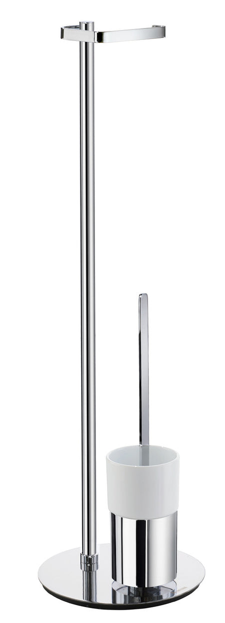 Smedbo FK312P: Outline Freestanding Toilet Roll and Brush Holder - Porcelain/Polished Chrome