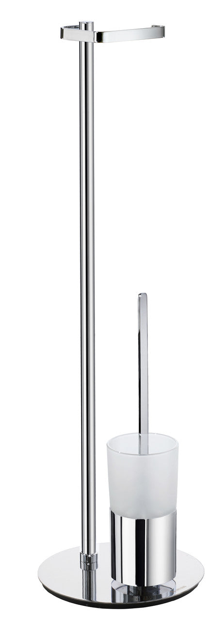 Smedbo FK312: Outline Freestanding Toilet Roll and Brush Holder - Glass/Polished Chrome
