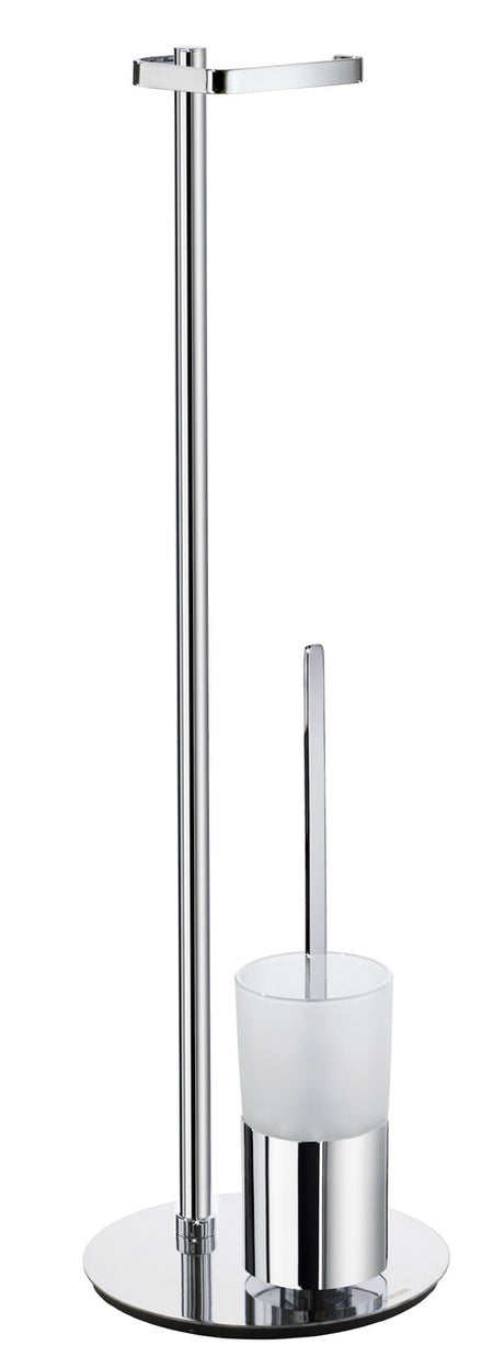 Smedbo FK312: Outline Freestanding Toilet Roll and Brush Holder - Glass/Polished Chrome
