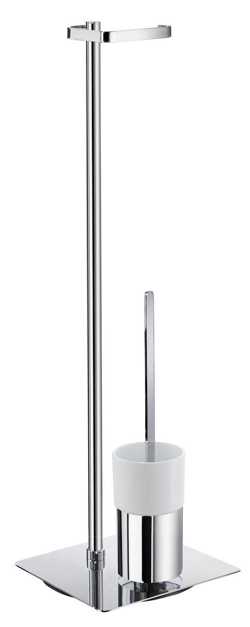 Smedbo FK322P: Outline Freestanding Toilet Roll and Brush Holder - Porcelain/Polished Chrome