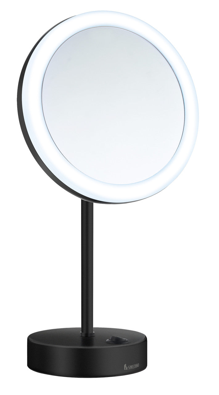 Smedbo FK484EBP: Outline Freestanding Shaving Mirror w/LED Lights - Black