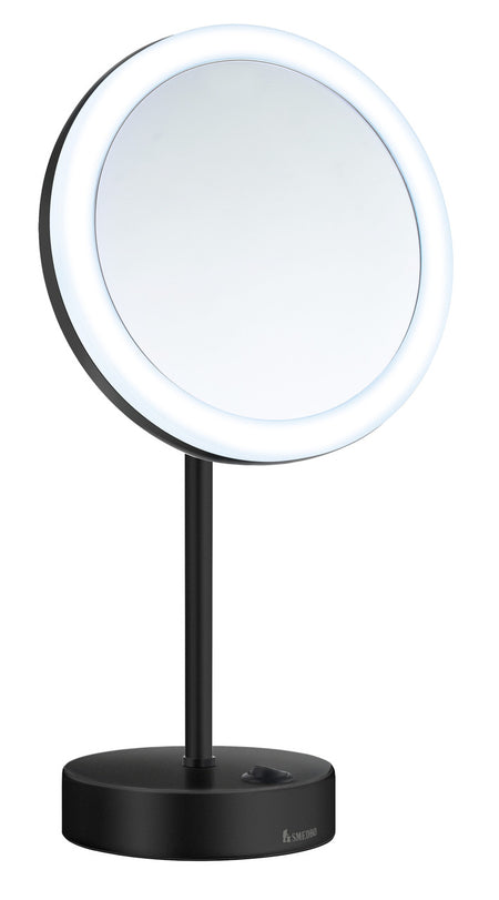 Smedbo FK484EBP: Outline Freestanding Shaving Mirror w/LED Lights - Black