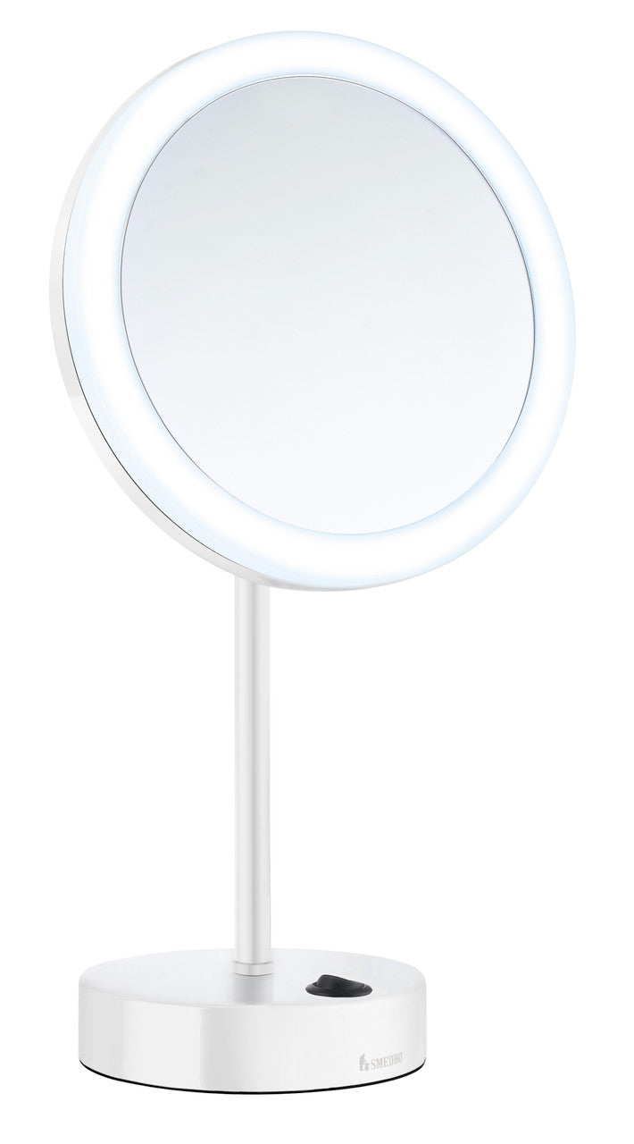Smedbo FK484EWP: Outline Freestanding Shaving Mirror w/LED Lights - White