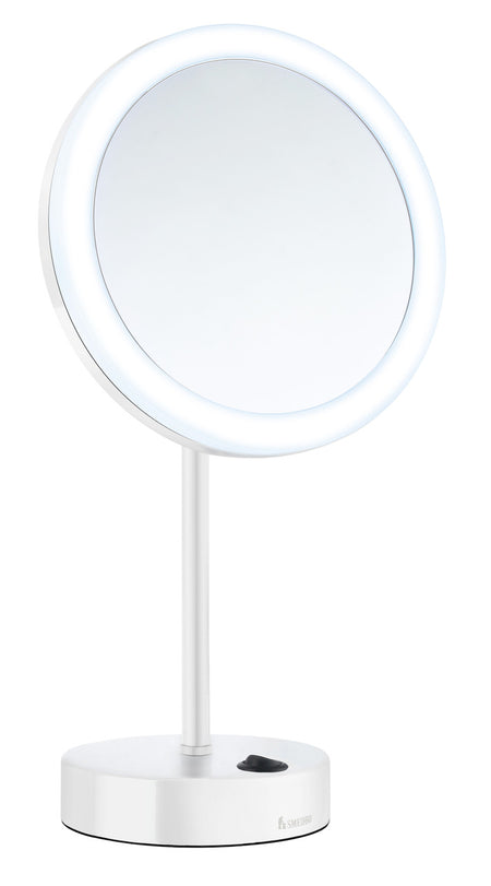 Smedbo FK484EWP: Outline Freestanding Shaving Mirror w/LED Lights - White