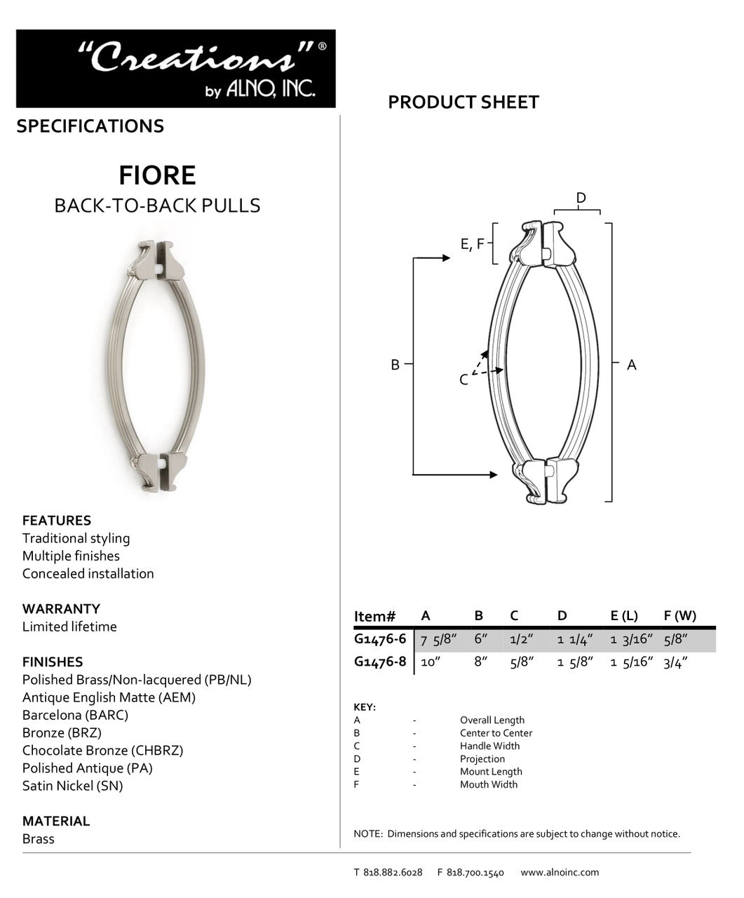 Specificaton Sheet