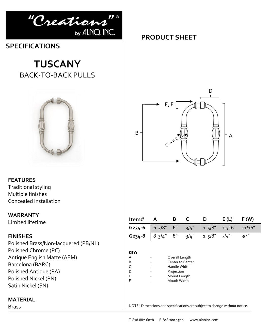 Specificaton Sheet