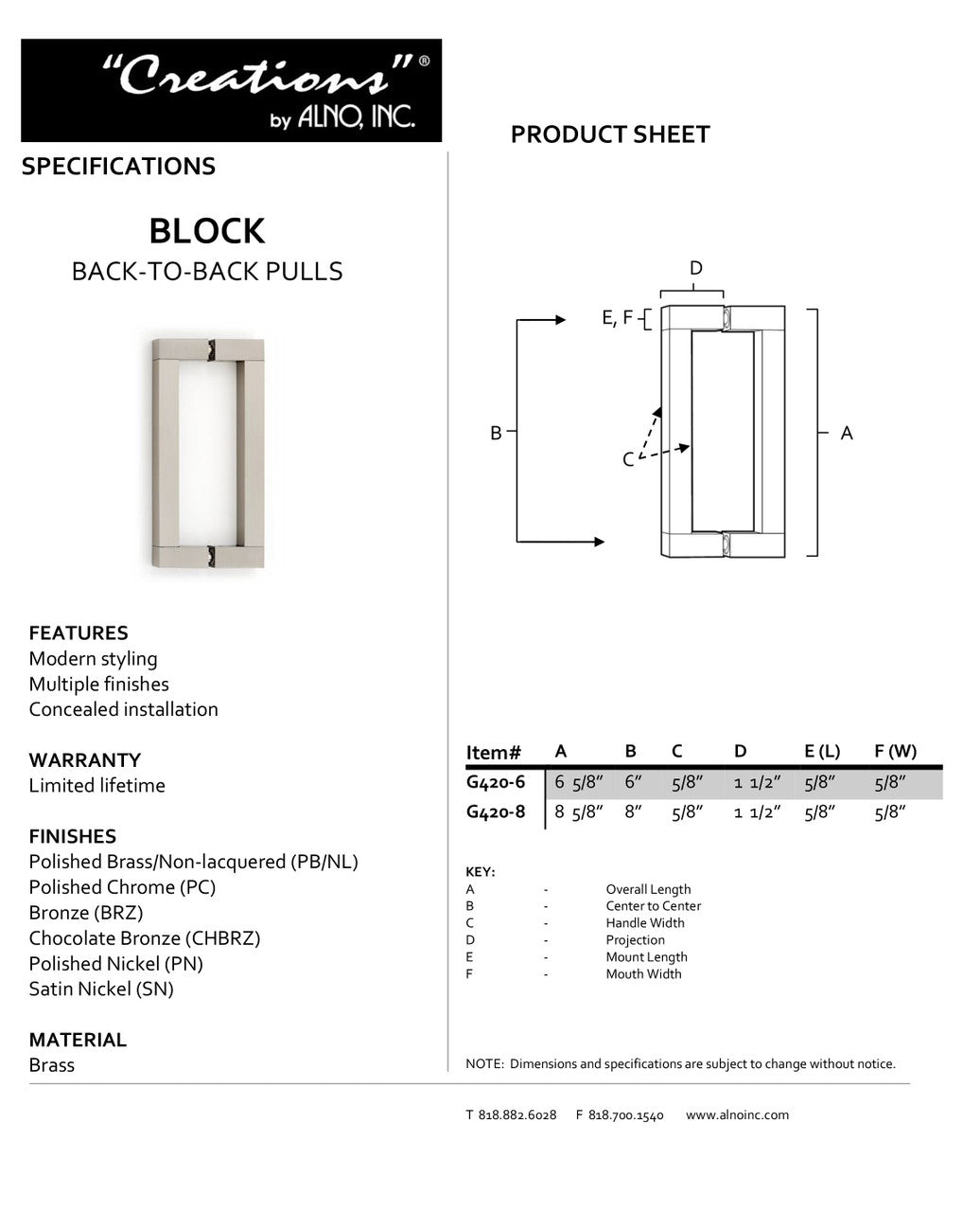 Specificaton Sheet