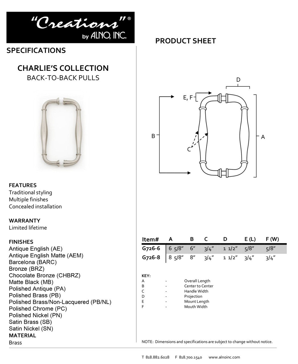 Specificaton Sheet