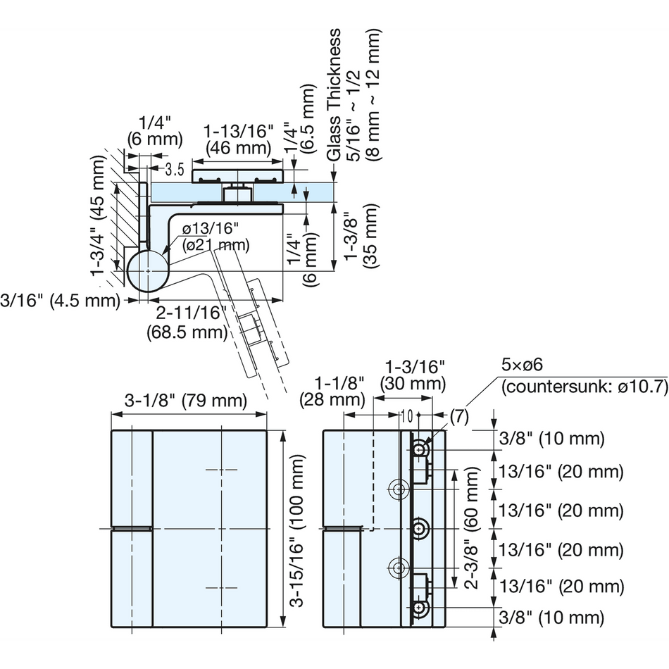 Sugatsune GH-G02SH-BL-L: Gravity Hinge For Glass Door (left) - Black