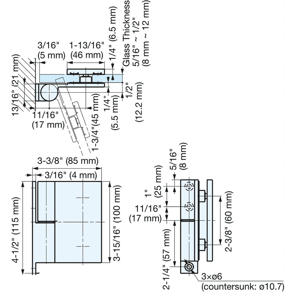 Sugatsune GH-G07SH-BL-R: Glass Door Gravity Hinge (right) - Black