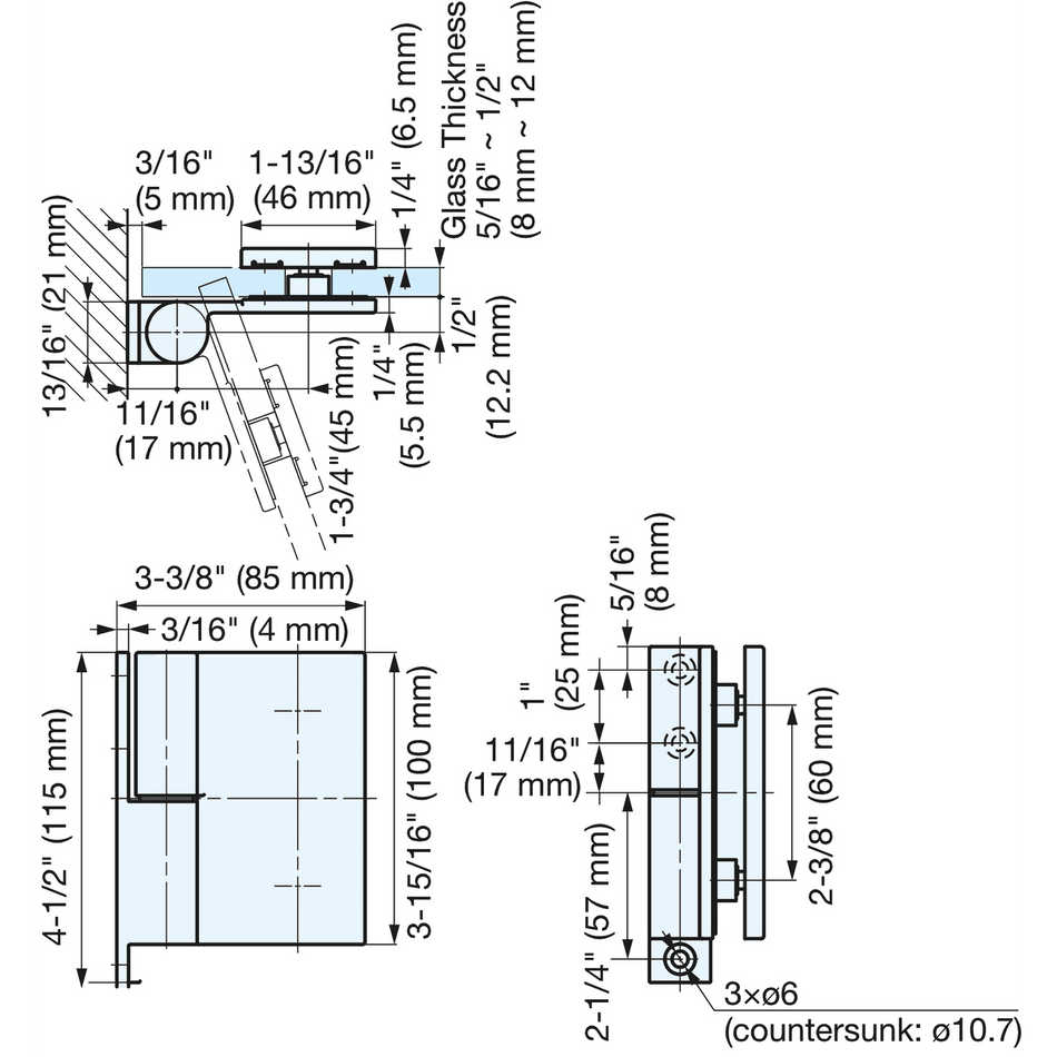 Sugatsune GH-G07SH-BL-R: Gravity Hinge For Glass Door (right) - Black