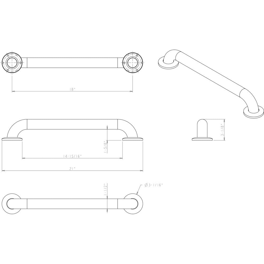 Elements GRAB-18-R: 18" cc ADA Compliant Grab Bar - Stainless Steel