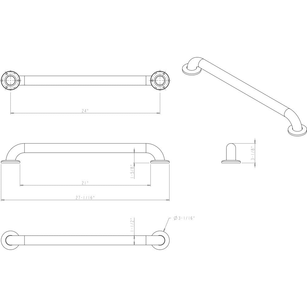 Elements GRAB-24-R: 24" cc ADA Compliant Grab Bar - Stainless Steel