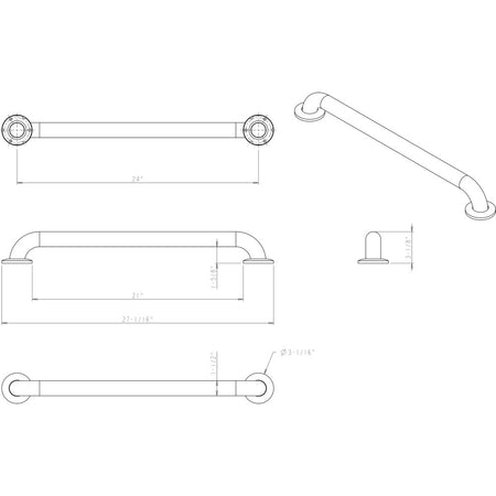 Elements GRAB-24-R: 24" cc ADA Compliant Grab Bar - Stainless Steel
