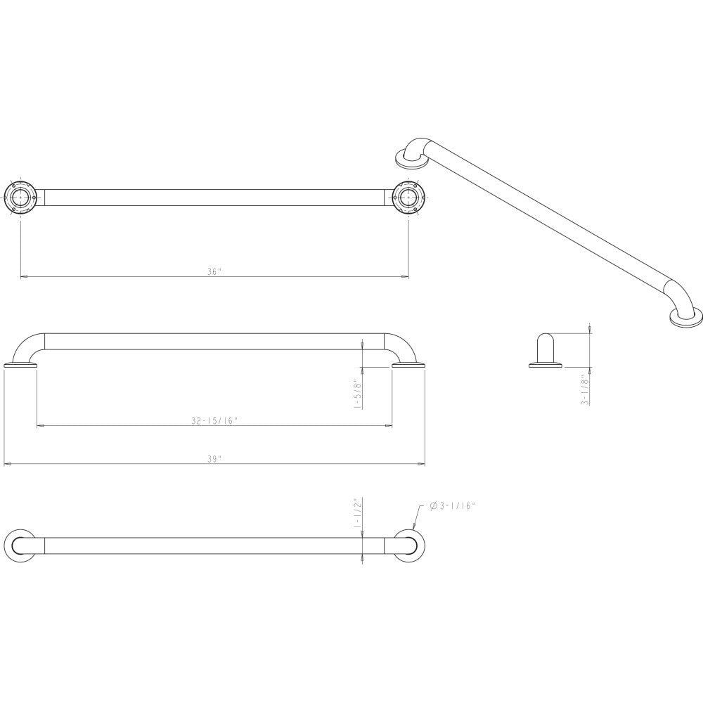 Elements GRAB-36-R: 36" cc ADA Compliant Grab Bar - Stainless Steel