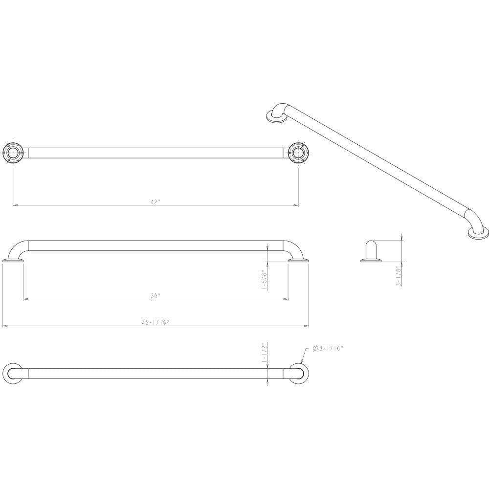 Elements GRAB-42-R: 42" cc ADA Compliant Grab Bar - Stainless Steel