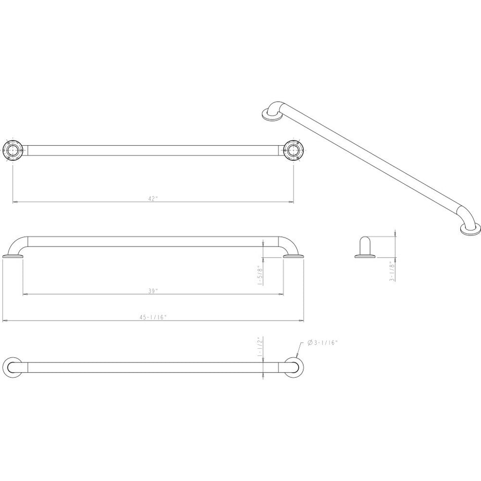 Elements GRAB-42-R: 42" cc ADA Compliant Grab Bar - Stainless Steel