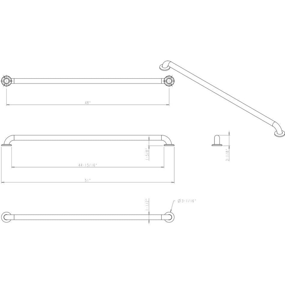 Elements GRAB-48-R: 48" cc ADA Compliant Grab Bar - Stainless Steel