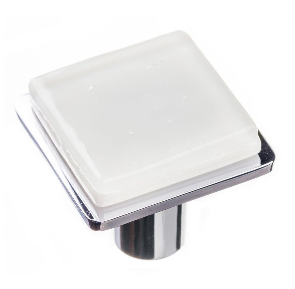 Sietto K-1300-PC: 1-1/4" Geometric Cabinet Knob - White w/Polished Chrome Base