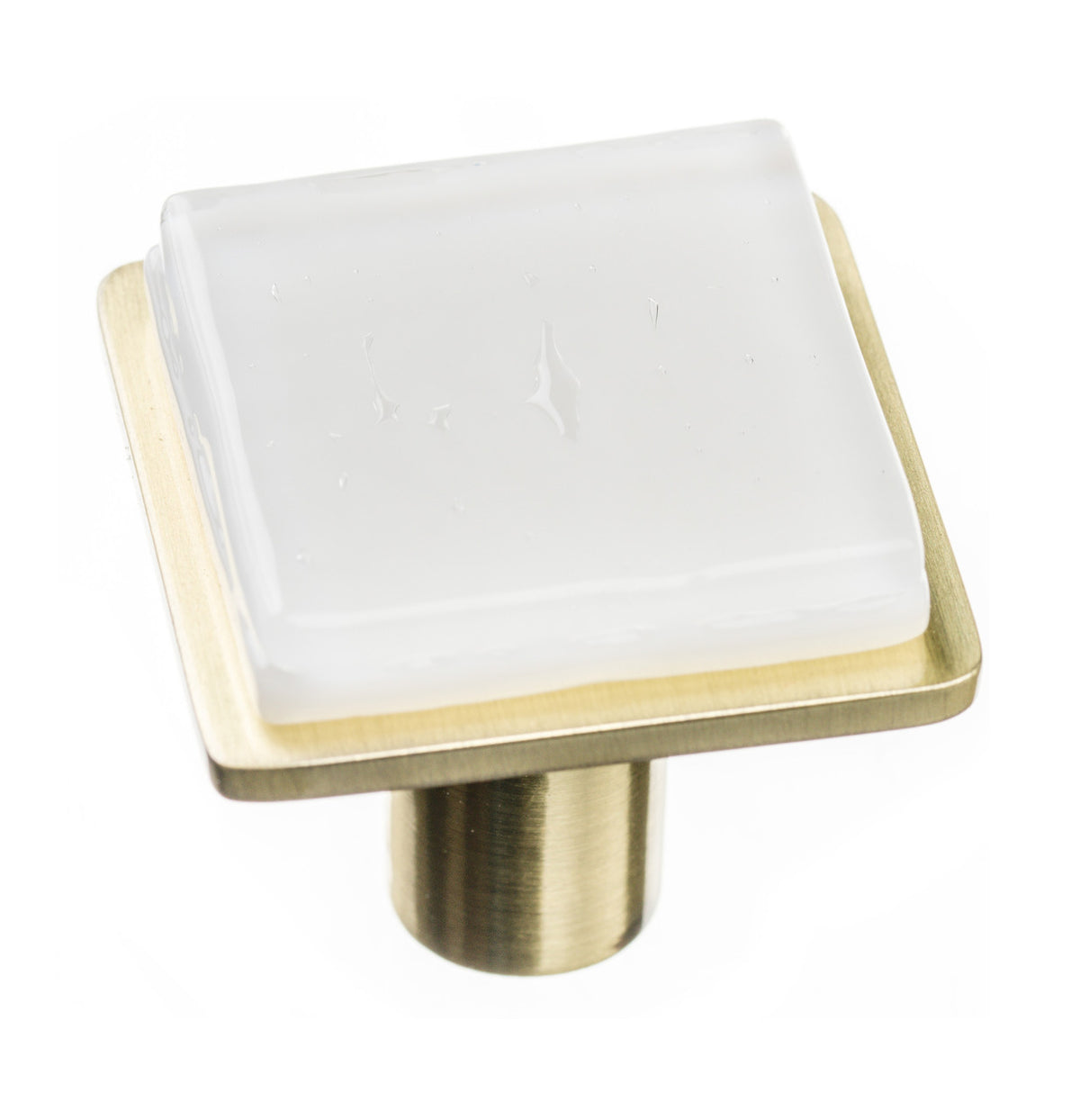 Sietto K-1300-SB: 1-1/4" Geometric Cabinet Knob - White w/Satin Brass Base