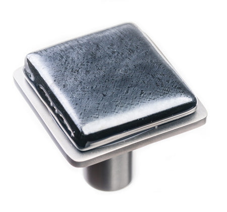 Sietto K-1302-SN: 1-1/4" Geometric Cabinet Knob - Iridescent Black w/Satin Nickel Base