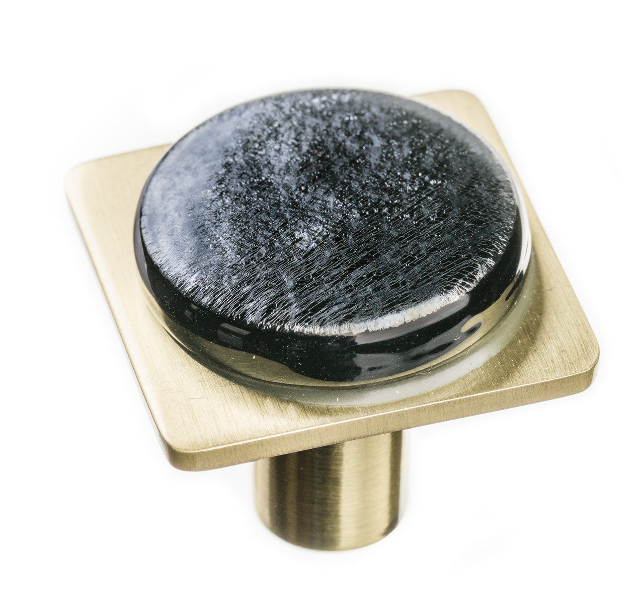 Sietto M-1302-SB: 1-1/4" Geometric Cabinet Knob - Iridescent Black w/Satin Brass Base