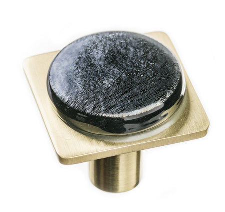 Sietto M-1302-SB: 1-1/4" Geometric Cabinet Knob - Iridescent Black w/Satin Brass Base