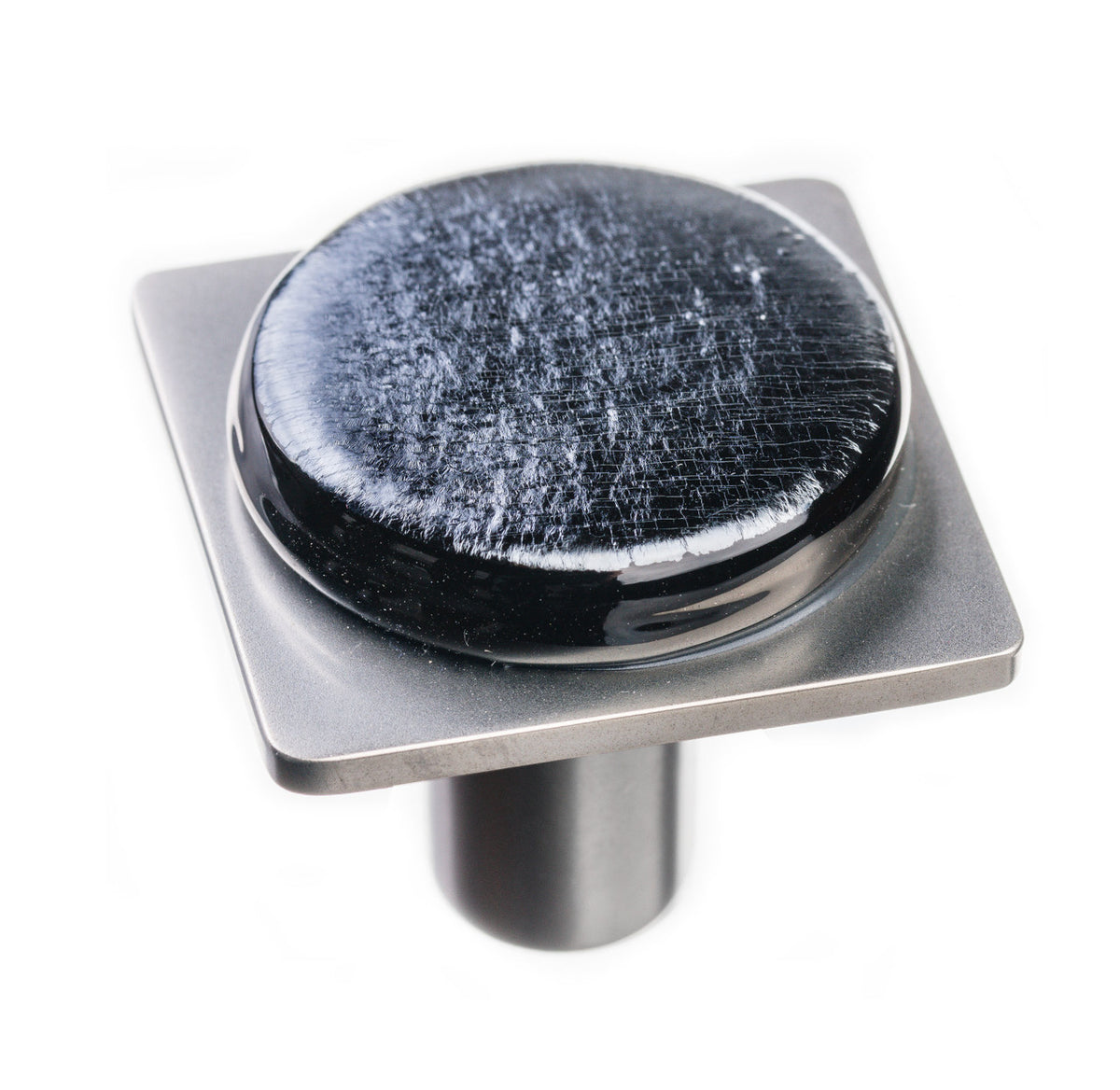 Sietto M-1302-SN: 1-1/4" Geometric Cabinet Knob - Iridescent Black w/Satin Nickel Base