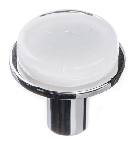 Sietto R-1300-PC: 1-1/8" Geometric Cabinet Knob - White w/Polished Chrome Base