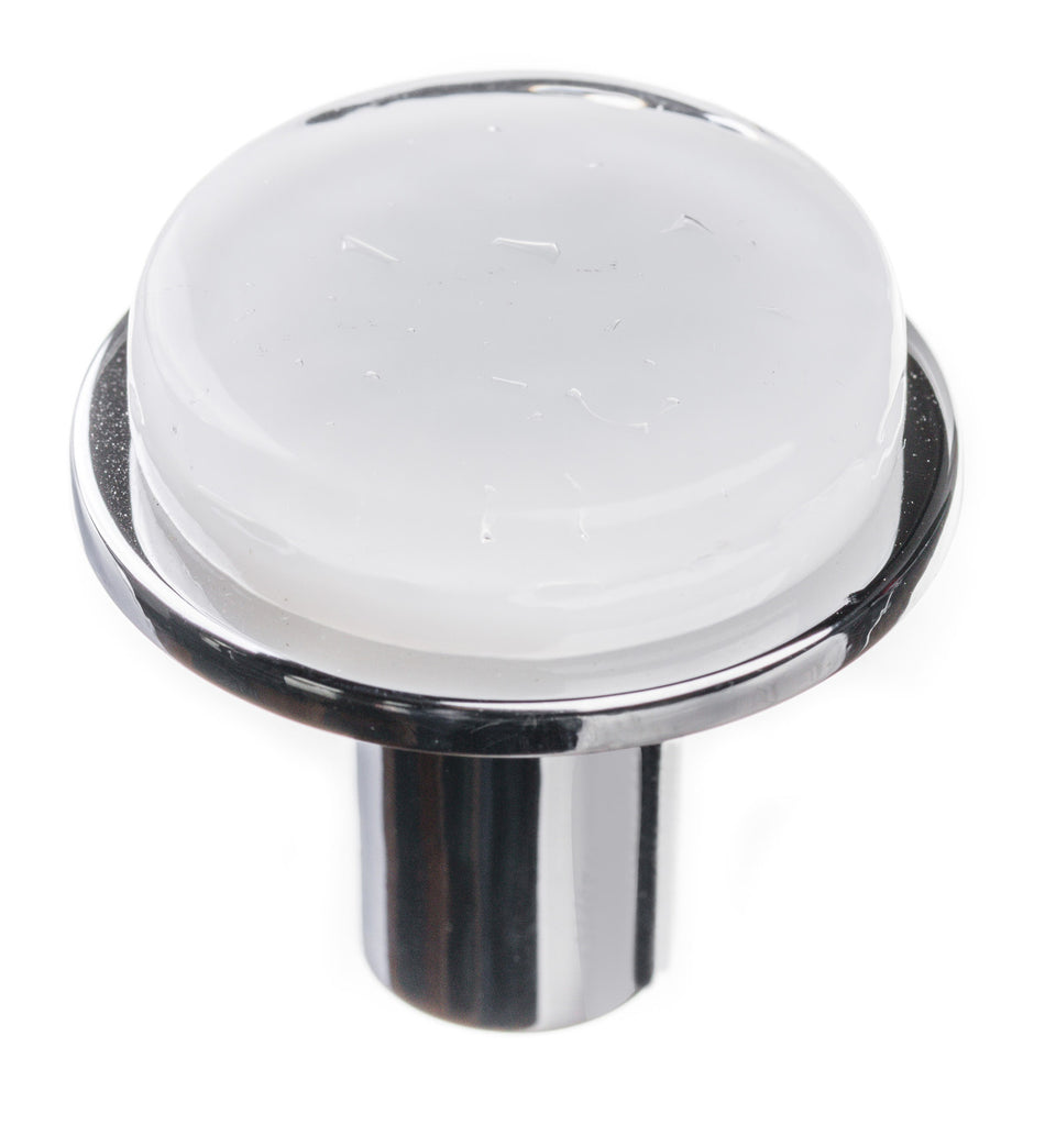 Sietto R-1300-PC: 1-1/8" Geometric Cabinet Knob - White w/Polished Chrome Base