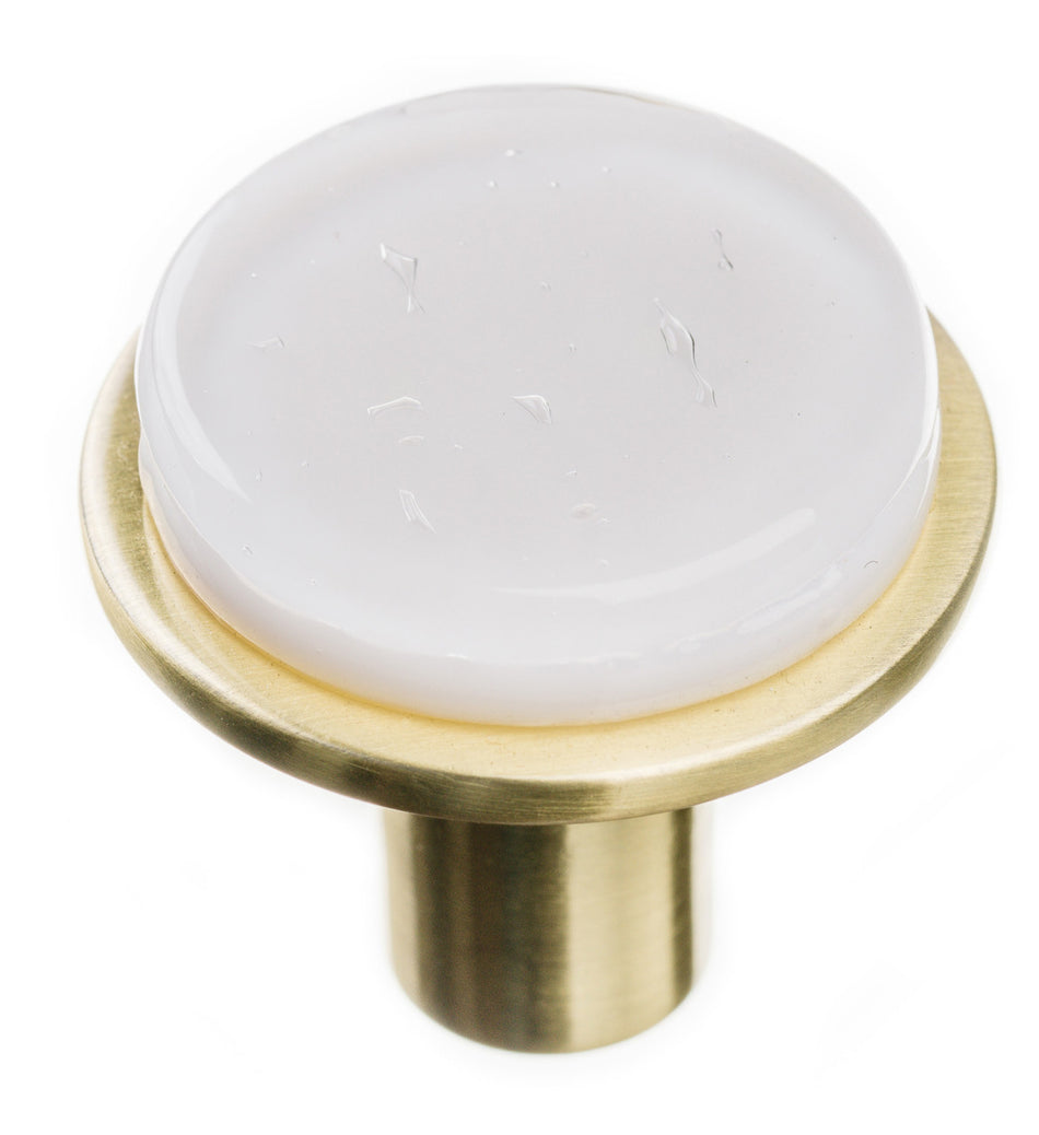 Sietto R-1300-SB: 1-1/8" Geometric Cabinet Knob - White w/Satin Brass Base
