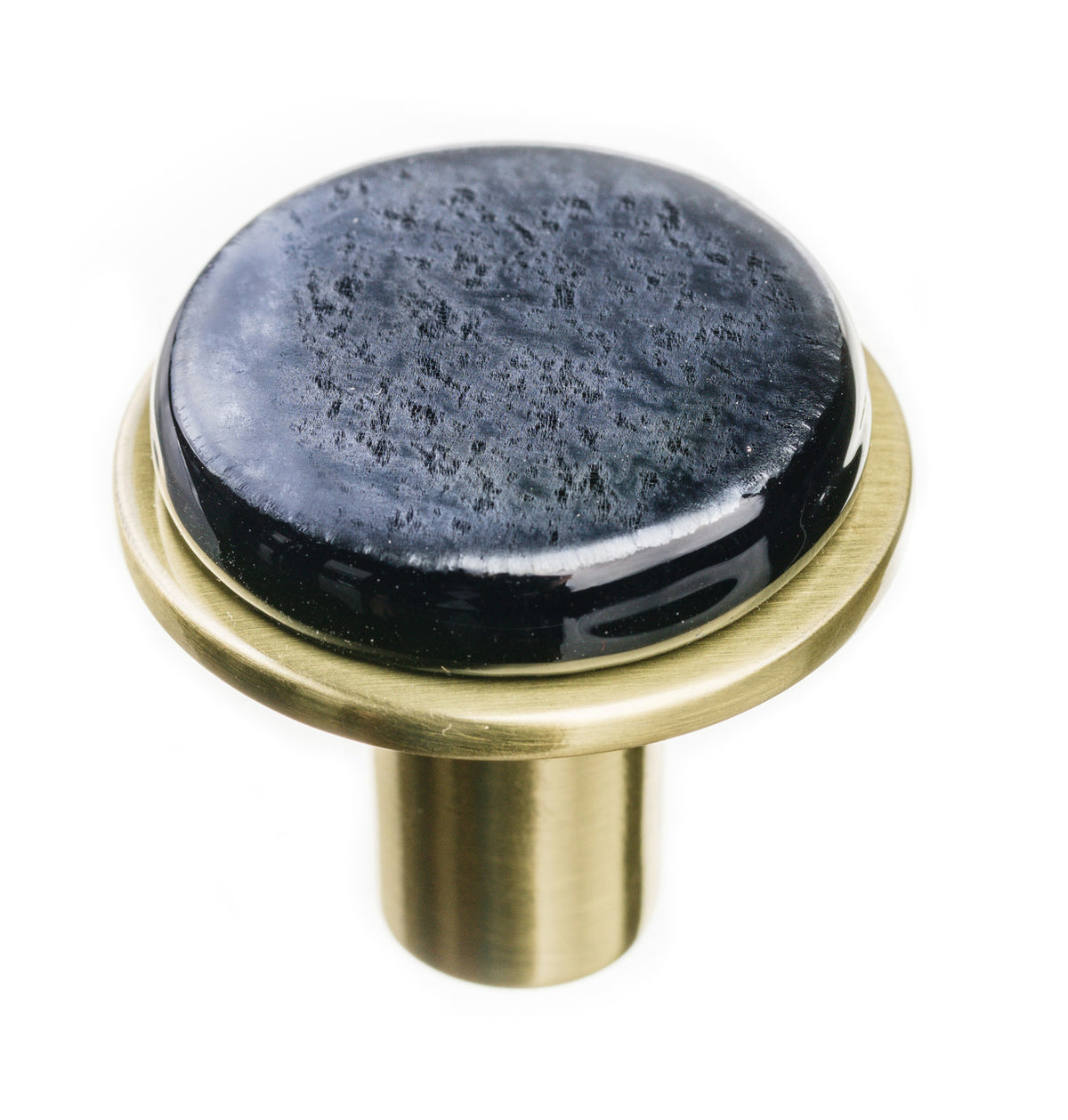 Sietto R-1302-SB: 1-1/8" Geometric Cabinet Knob - Iridescent Black w/Satin Brass Base