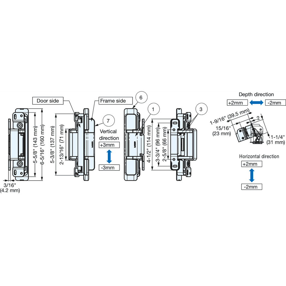 Sugatsune HES2S-150-A110-WGR: Surface Mount Concealed Door Hinge - Warm Grey