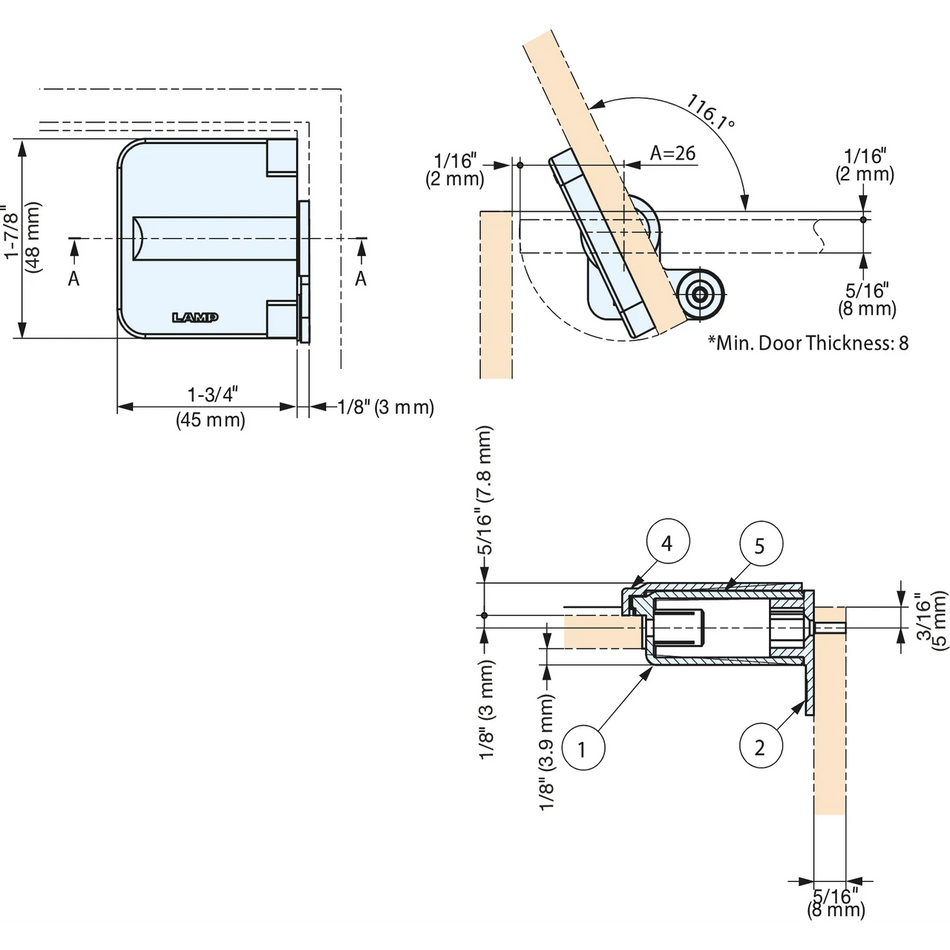 Sugatsune HG-JHM14-S-20BL: Soft-Close Dampening Hinge - Black