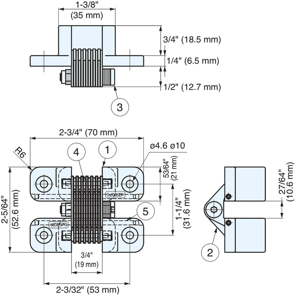 Sugatsune HG-RT50: Concealed Torque Cabinet Hinge - Satin Chrome