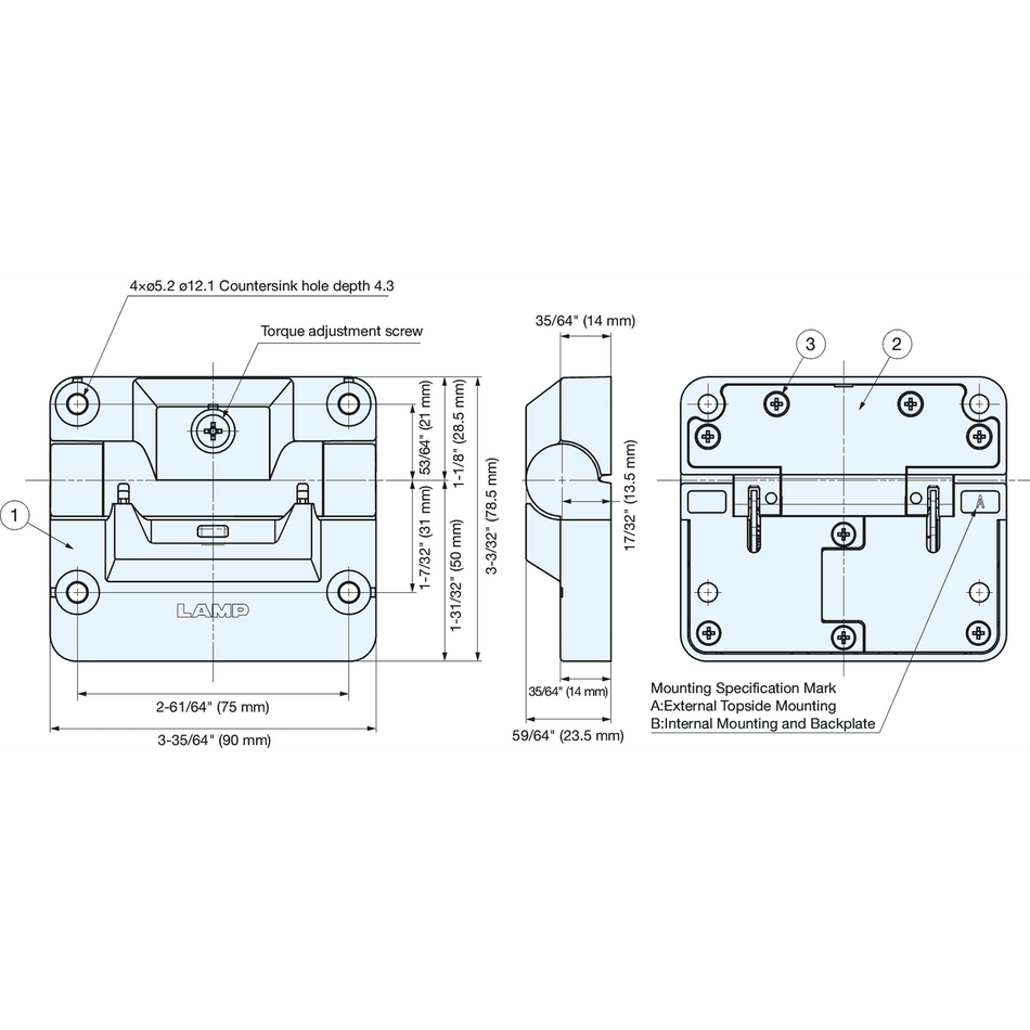 Sugatsune HG-TQJD50-A-BL: One-Way Adjustable Torque Hinge w/Soft Open and Close - Black