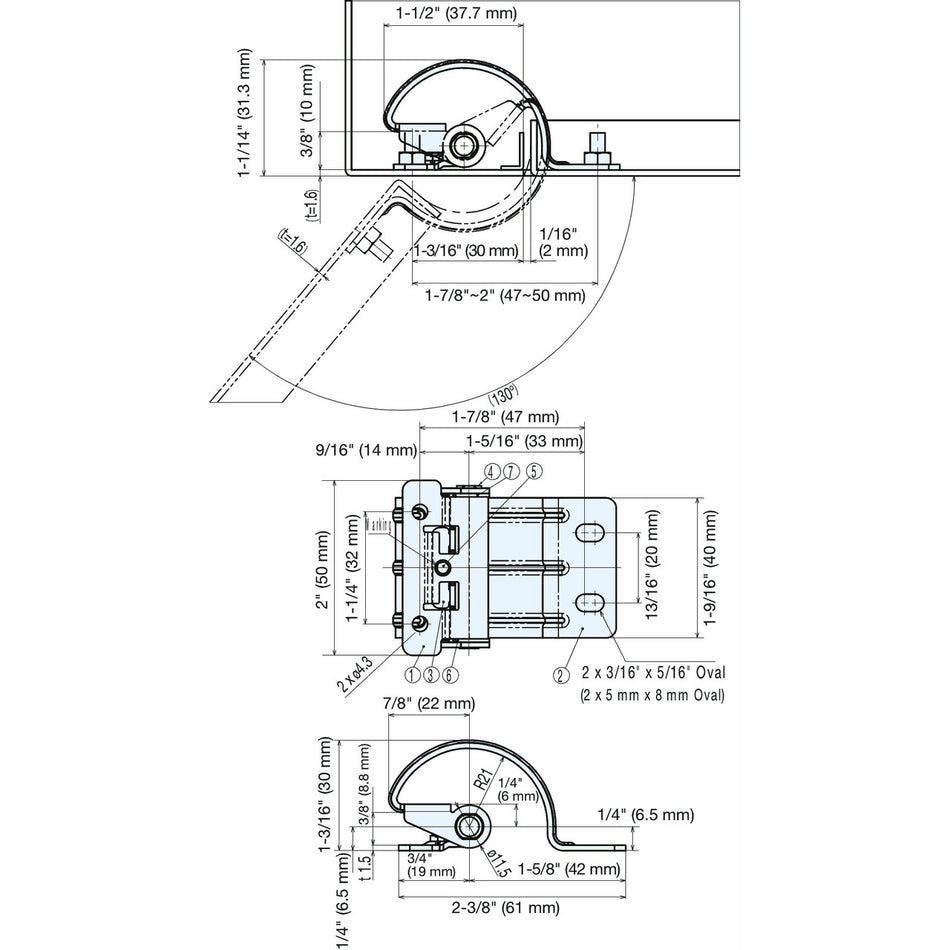 Sugatsune HG-TUWA torque hinge technical drawings