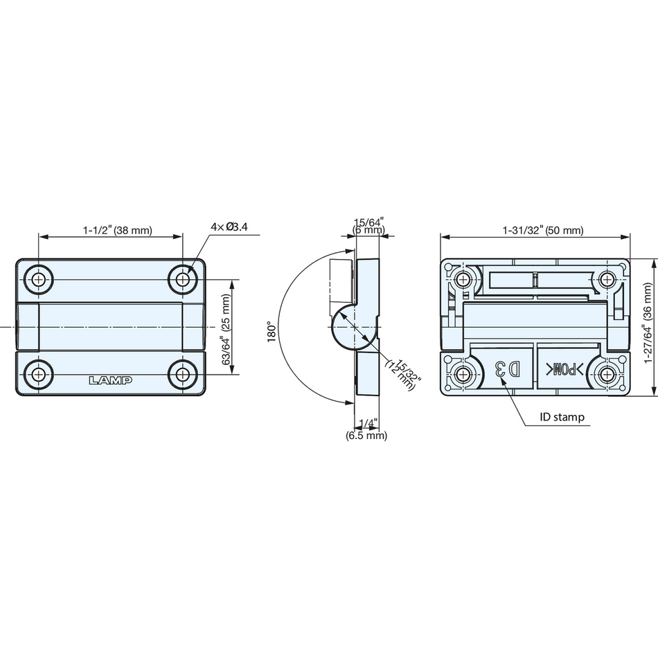 Sugatsune HG-VH8-T35/WT: Free Stop Combination Hinge - White