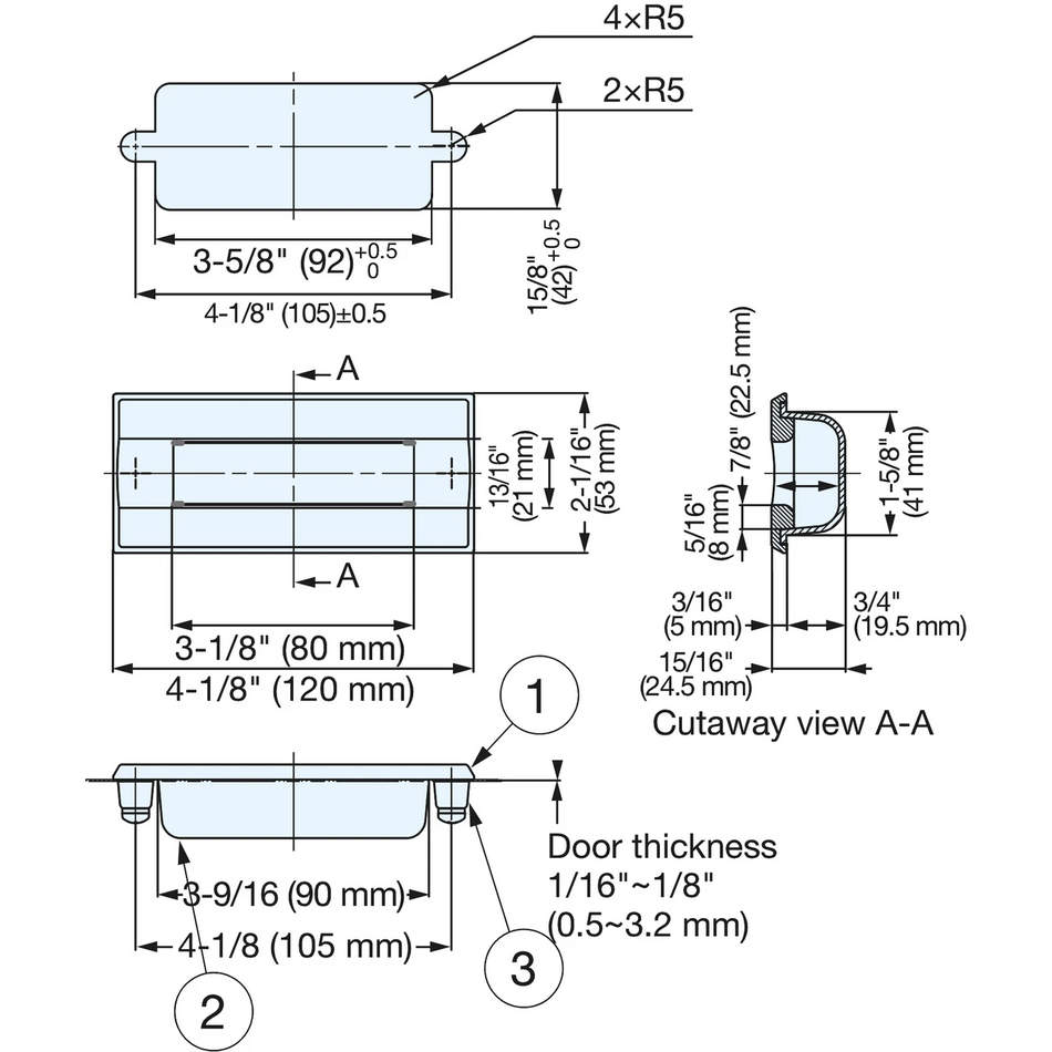 Sugatsune HH-UD120SH: 120mm Recessed Door Pull - Satin Stainless Steel
