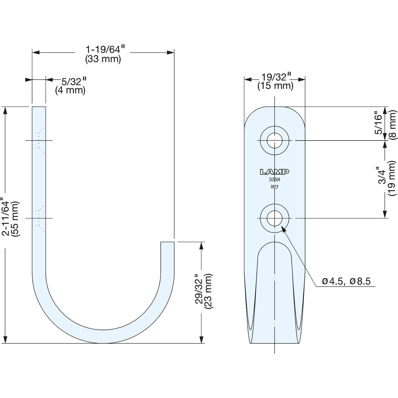 Sugatsune HJT-55SBL: 50mm Utility Wall Hook - Black